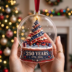 Personalized 250th America Snow Globe Christmas Acrylic Ornament - Patriotic Family Gift