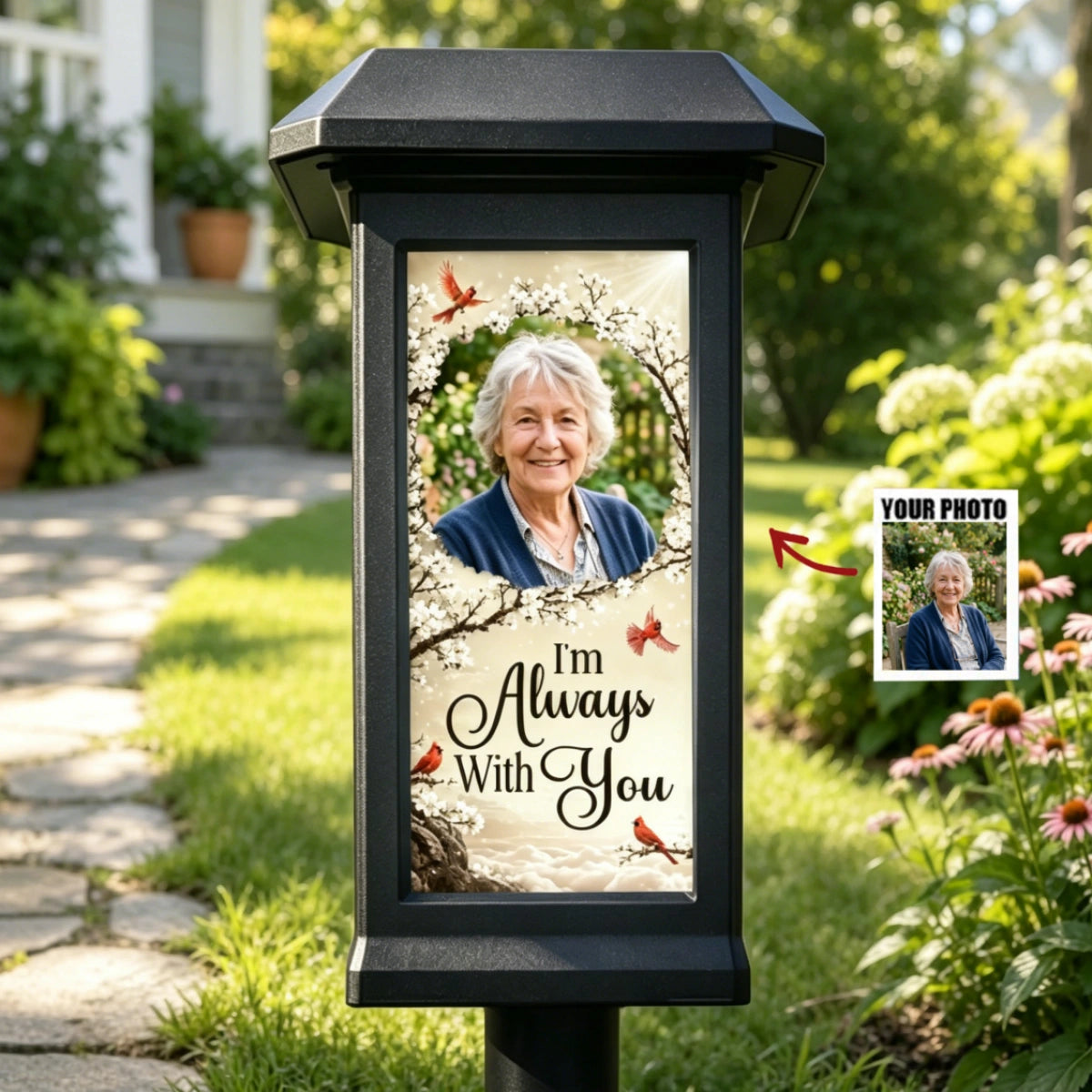 Personalized Memorial Solar Garden Light With Photo | Gone From Sight Sympathy Gift For Loss Of Mom Dad