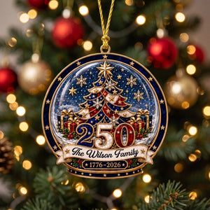 Custom Family Name USA 250th Christmas Ornament - Patriotic Tree Decor