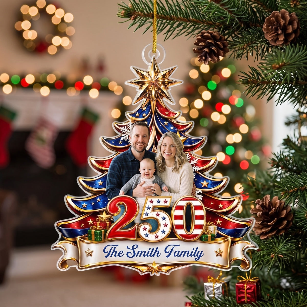 Custom Photo America 250th Anniversary Christmas Ornament - Patriotic Gift For Family