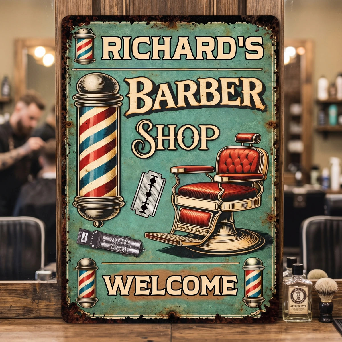 Welcome To Our Barber Shop - Personalized Name Metal Sign