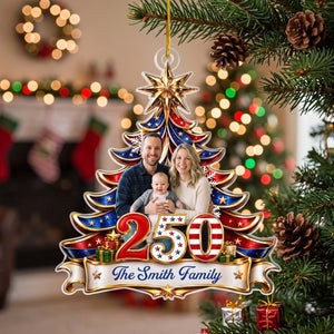 Custom Photo America 250th Anniversary Christmas Ornament - Patriotic Gift For Family