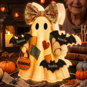 Personalized Ghost Bats Acrylic Light Box With 1 - 8 Names - Unique Halloween Gift For Family