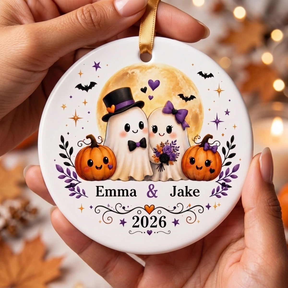 Personalized Halloween Ghost Couple Ornament - Spooky Wedding Anniversary Gift 2026