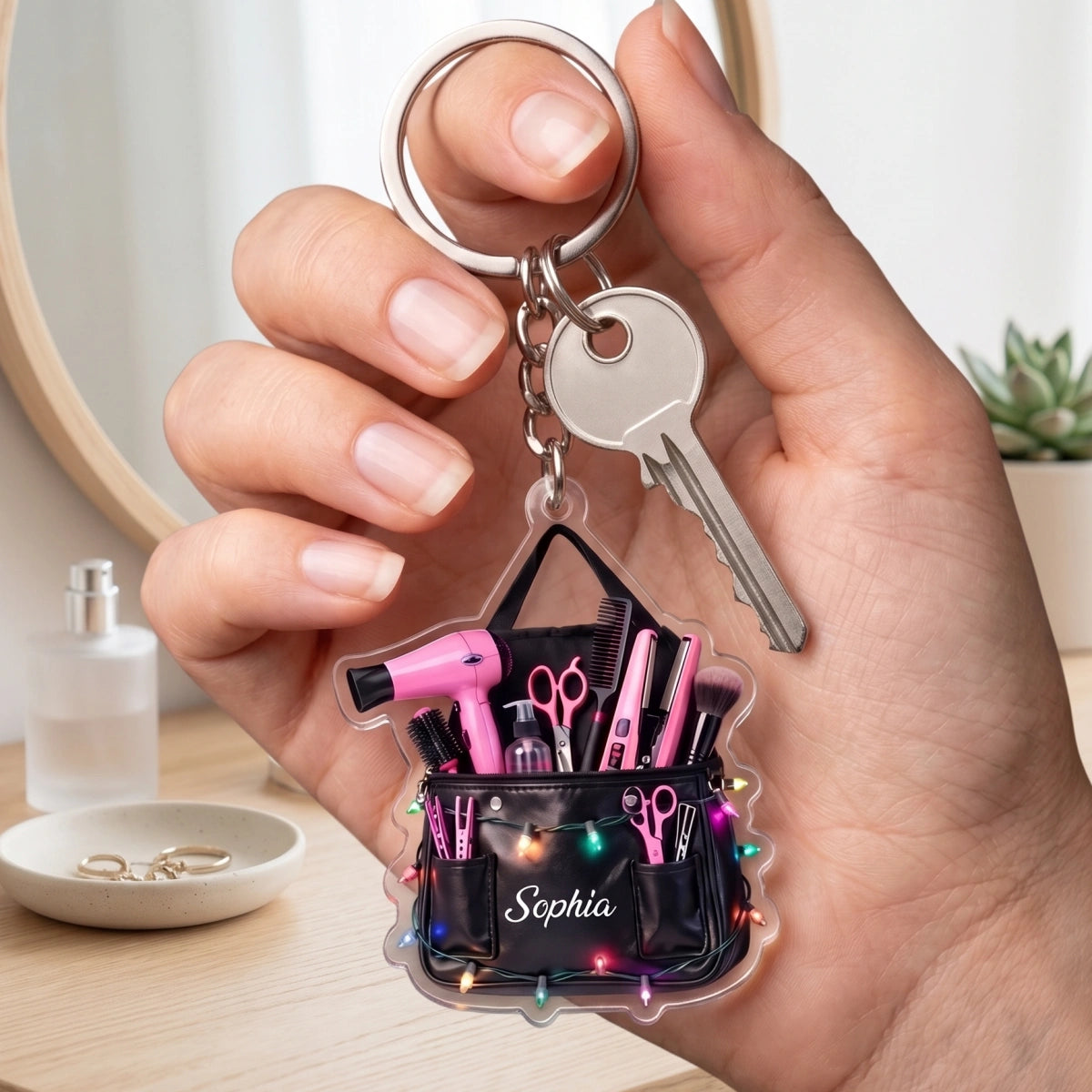 Custom Name Stylist Scissors Hairstylist Keychain - Hairdresser Cosmetology Graduation Gift