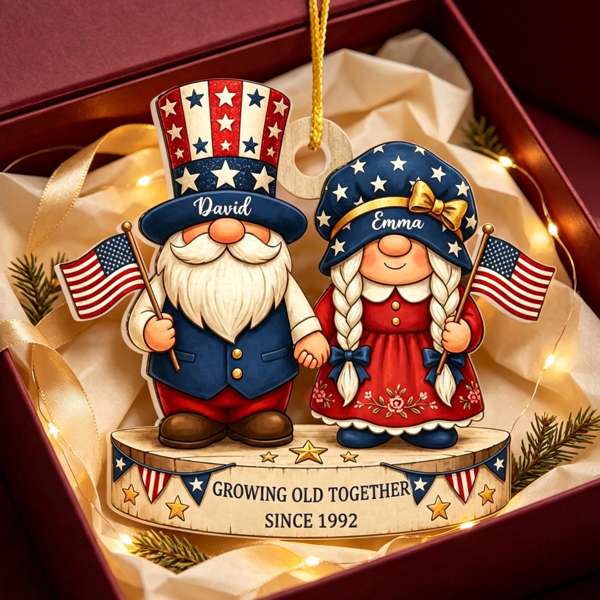 Personalized "Growing Old Together" Couple Christmas Ornament -Patriotic Tree Decor Gift
