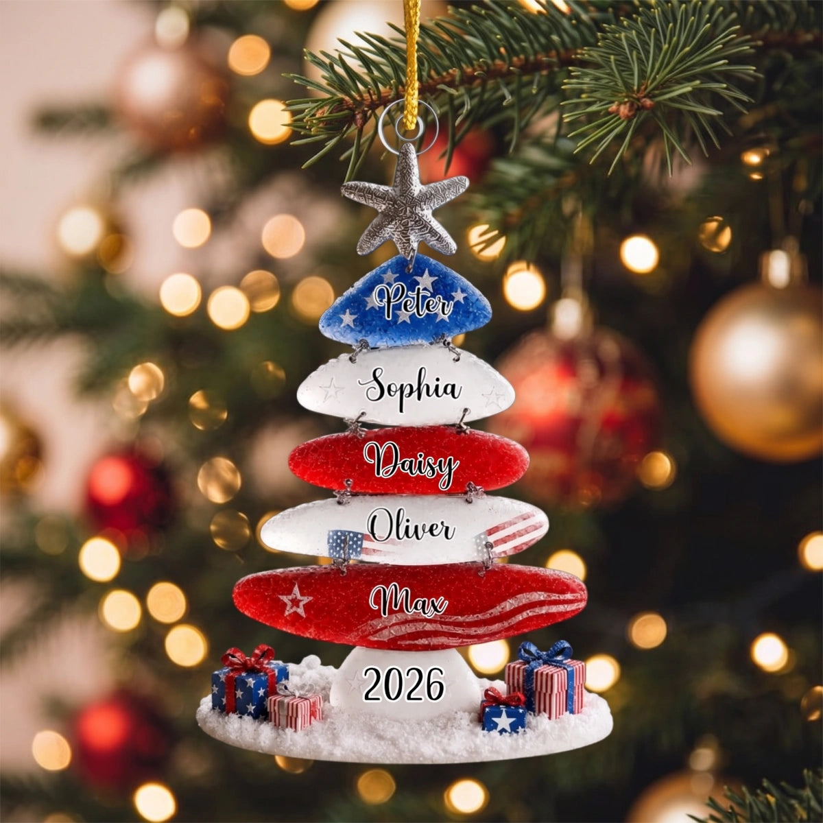 Personalized USA 250th Christmas Acrylic Ornament With Names - Unique Patriotic Gift For Family