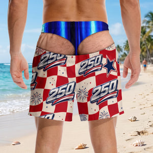 Custom Funny Patriotic Men Swim Trunks - America 250th Gift For Husband Son