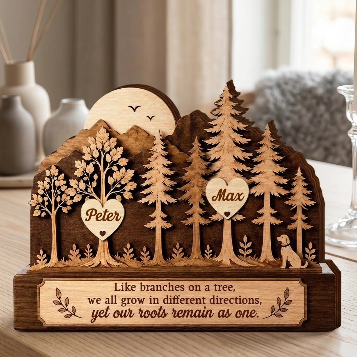 Personalized Family Tree Wooden Block | Custom 1-8 Names | Our Roots Remain As One Gift