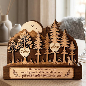 Personalized Family Tree Wooden Block | Custom 1-8 Names | Our Roots Remain As One Gift