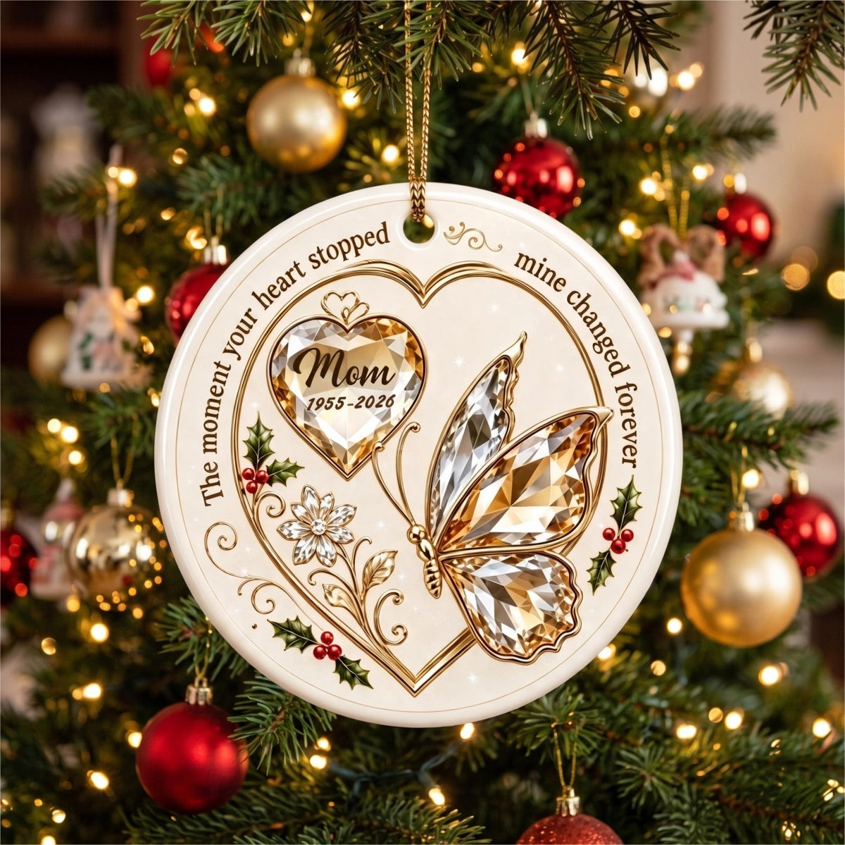 Personalized Mom Memorial Ceramic Christmas Ornament - Sympathy Gift For Loss Of Mother