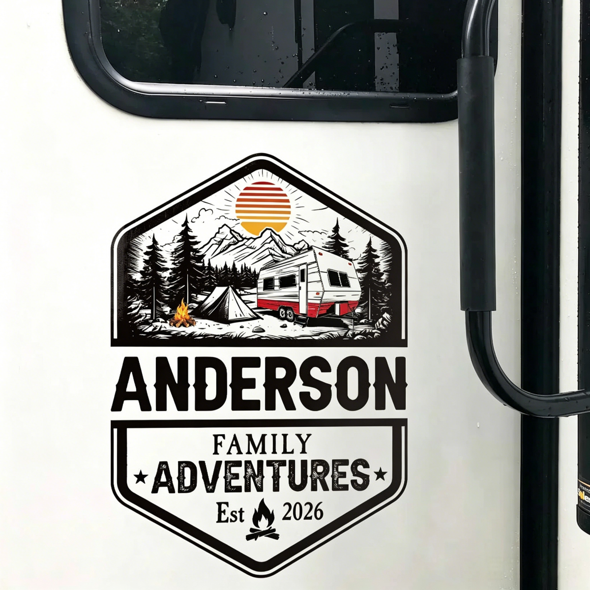 Personalized RV Sticker Decal With Name & Year & Mountain Graphics - Unique Gift For Trip Campers