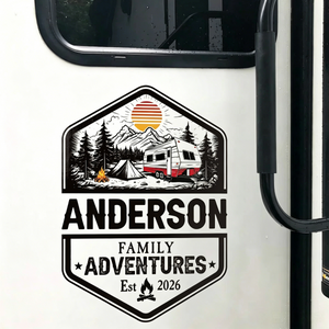 Personalized RV Sticker Decal With Name & Year & Mountain Graphics - Unique Gift For Trip Campers