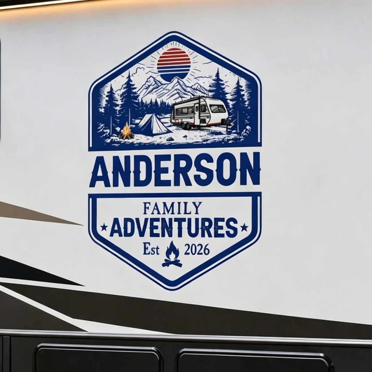 Personalized RV Sticker Decal With Name & Year & Mountain Graphics - Unique Gift For Trip Campers