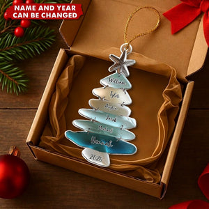 Personalized Family Sea Glass Christmas Starfish Tree Acrylic Ornament With 1-15 Names And Year Festive Winter Gift For Family