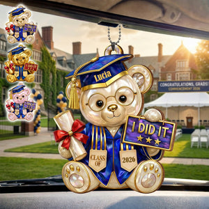 Personalized "I Did It" Class Of Graduation Bear Acrylic Car Ornament | Graduation Gift For Her Him