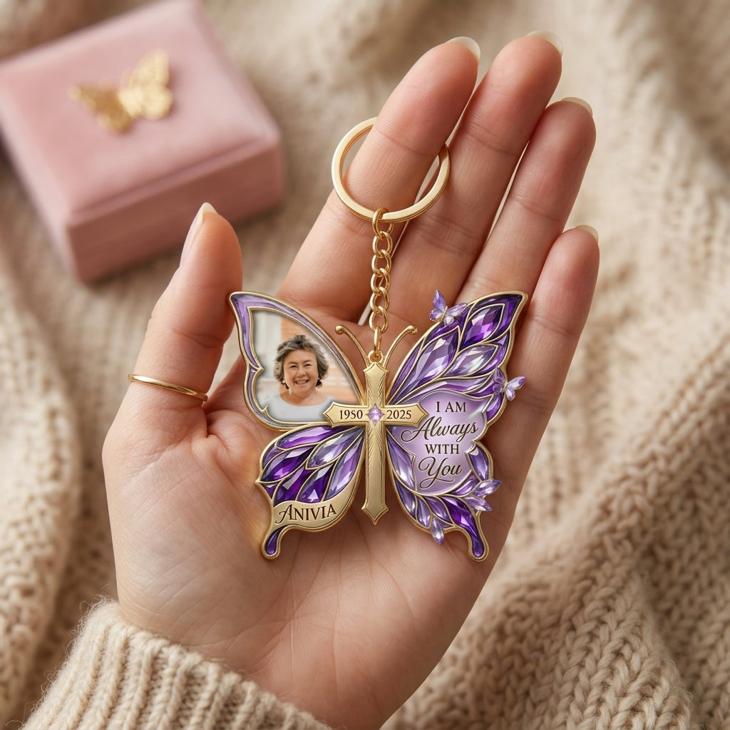 Personalized Photo Loving Memory Butterfly Keychain - Gifts For Loved Ones