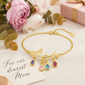 Personalized Family Tree Branch Birthstone Bracelet | Mother's Day Gift For Mom Grandma
