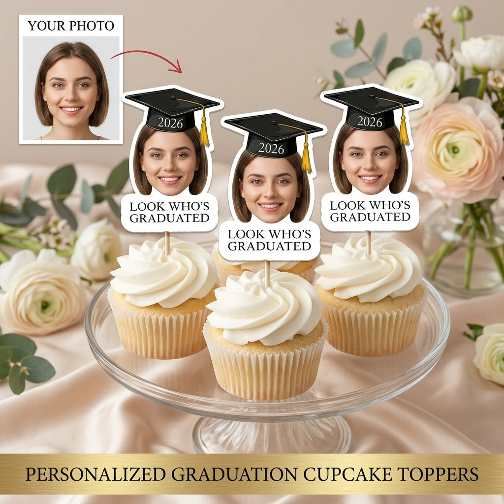 Personalized "Class of 2026" Cupcake Toppers With Photo - Graduation Party Decor For High School