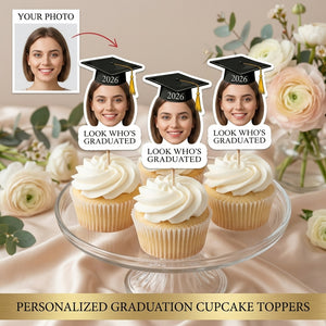 Personalized "Class Of 2026" Cupcake Toppers With Photo - Graduation Party Decor For High School