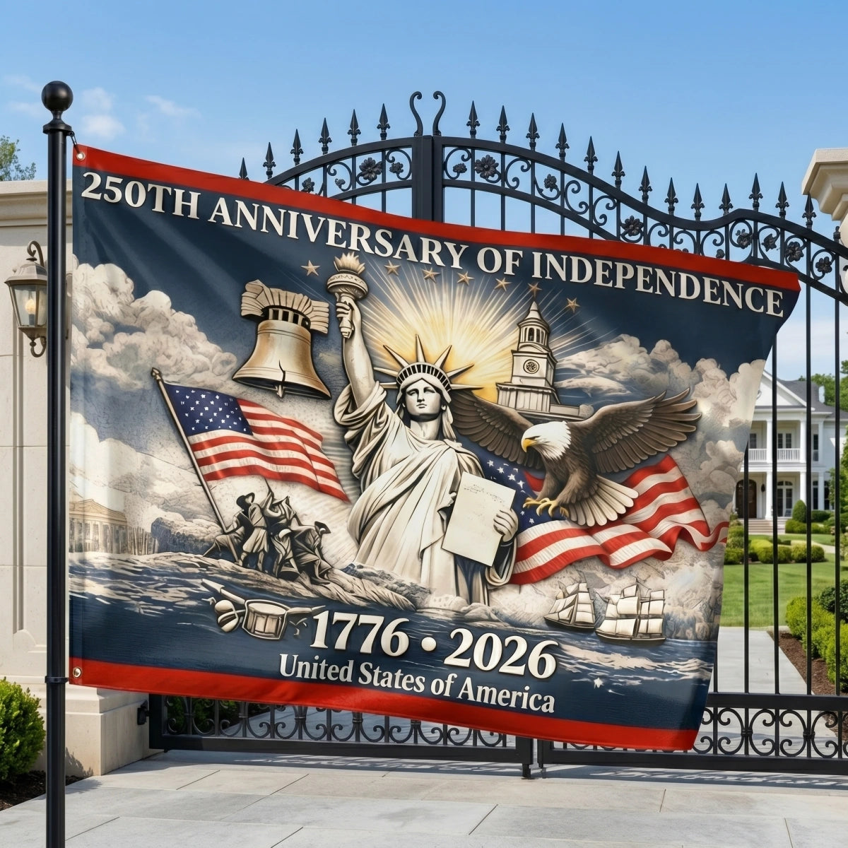 Personalized America 250th Anniversary House Flag With Name | Patriotic Gift For Family