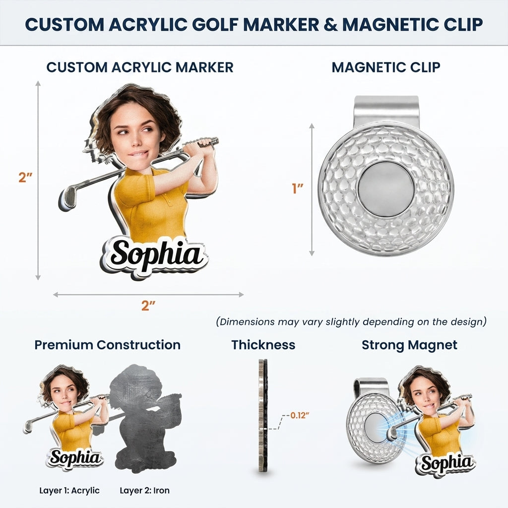 Personalized Photo & Name Golfer Acrylic Hat Clip For Golf Lovers Birthday Gift