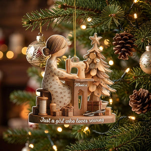 Personalized Name Acrylic Ornament With Sewing Machine Design For Christmas Tree Decor