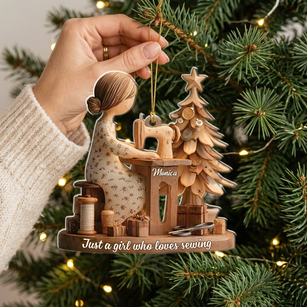 Personalized Name Acrylic Ornament With Sewing Machine Design For Christmas Tree Decor
