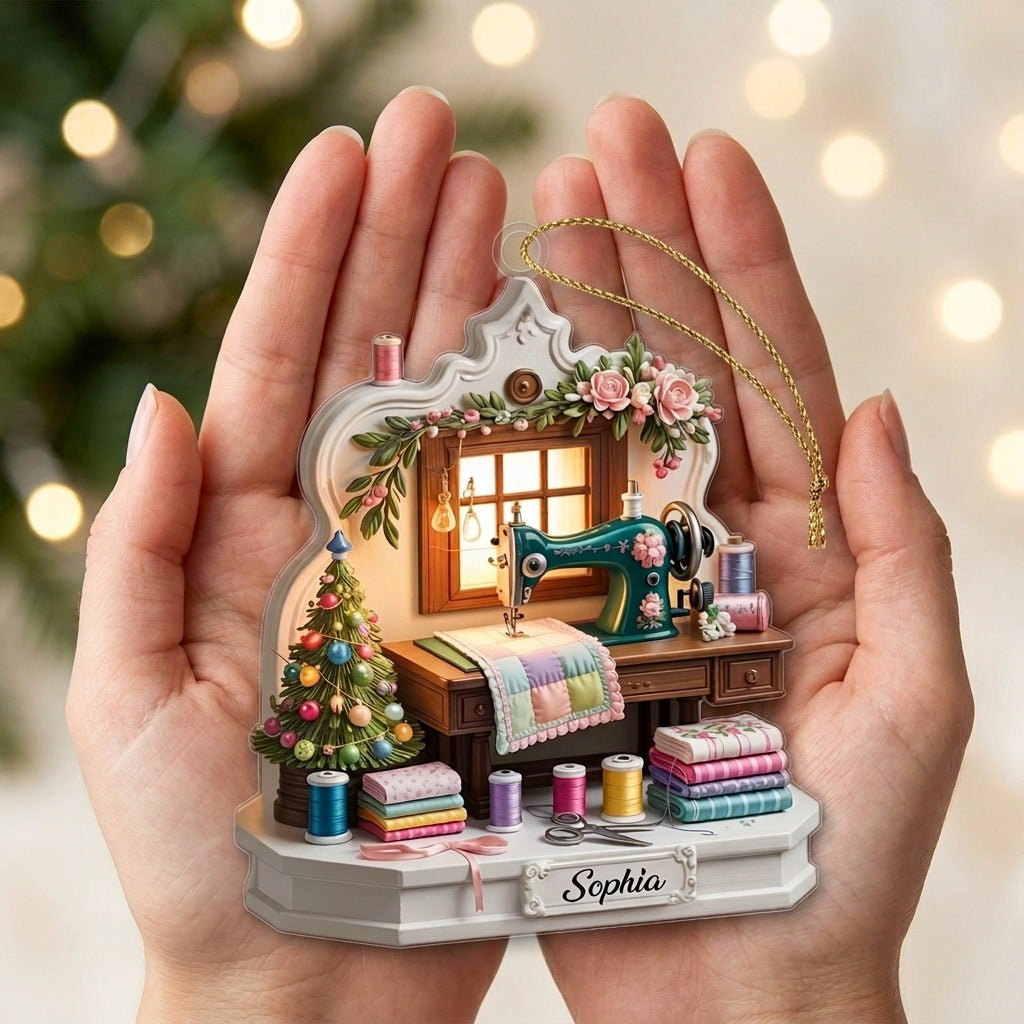 Personalized Name Tailor Sewing Machine Acrylic Ornament For Christmas Gift