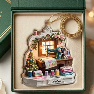 Personalized Name Tailor Sewing Machine Acrylic Ornament For Christmas Gift