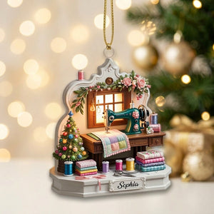 Personalized Name Tailor Sewing Machine Acrylic Ornament For Christmas Gift