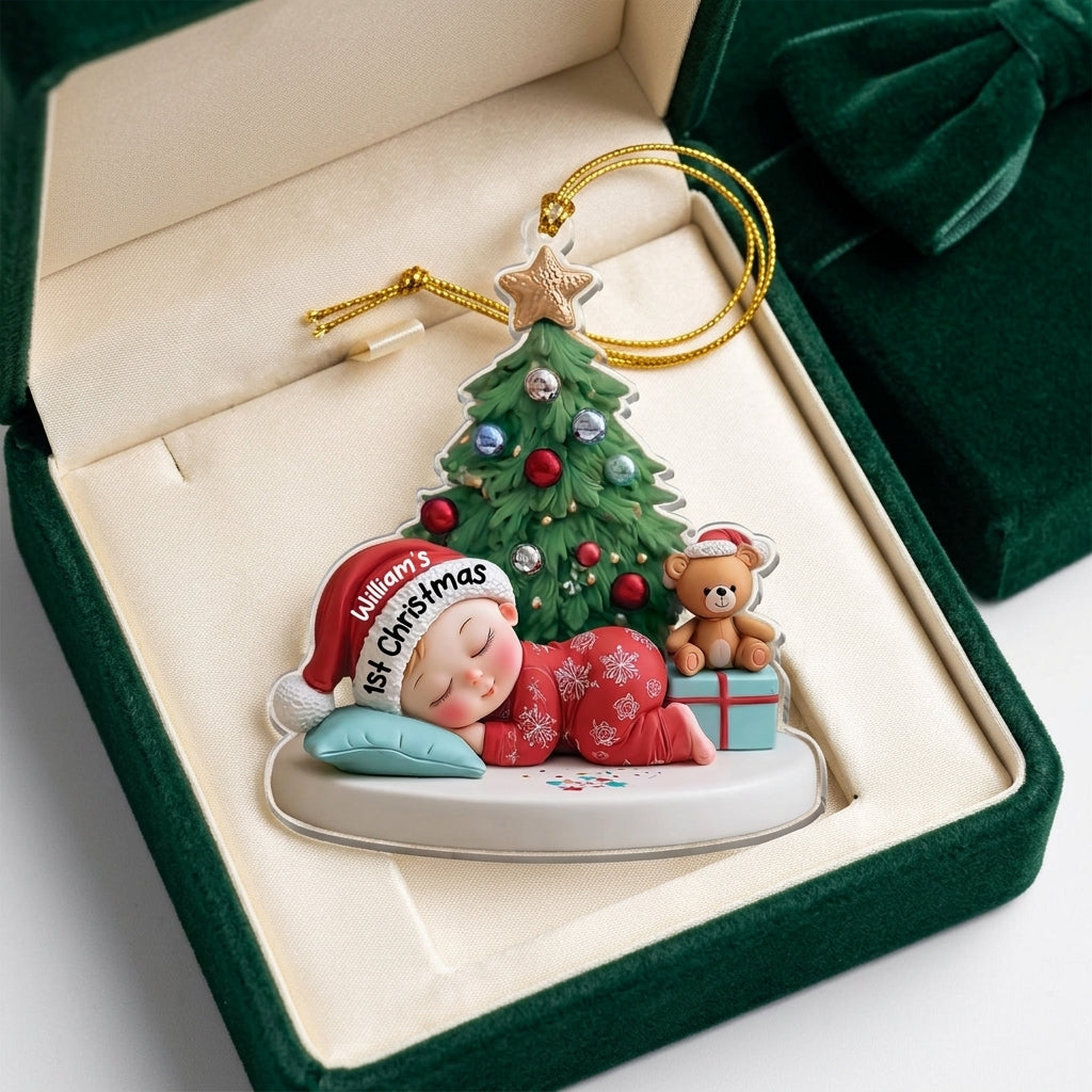 Personalized Santa Hat Sleeping Baby First Christmas Ornament For New Parents Present