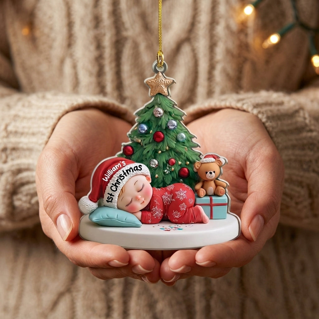 Personalized Santa Hat Sleeping Baby First Christmas Ornament For New Parents Present