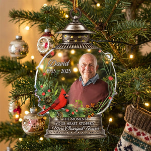 Personalized Photo Memorial Ornament With Cardinal Lantern Design For Christmas Tree Gift