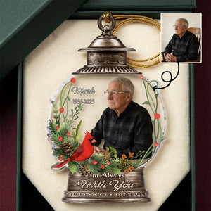 Personalized Photo Memorial Ornament With Cardinal Lantern Design For Christmas Tree Gift