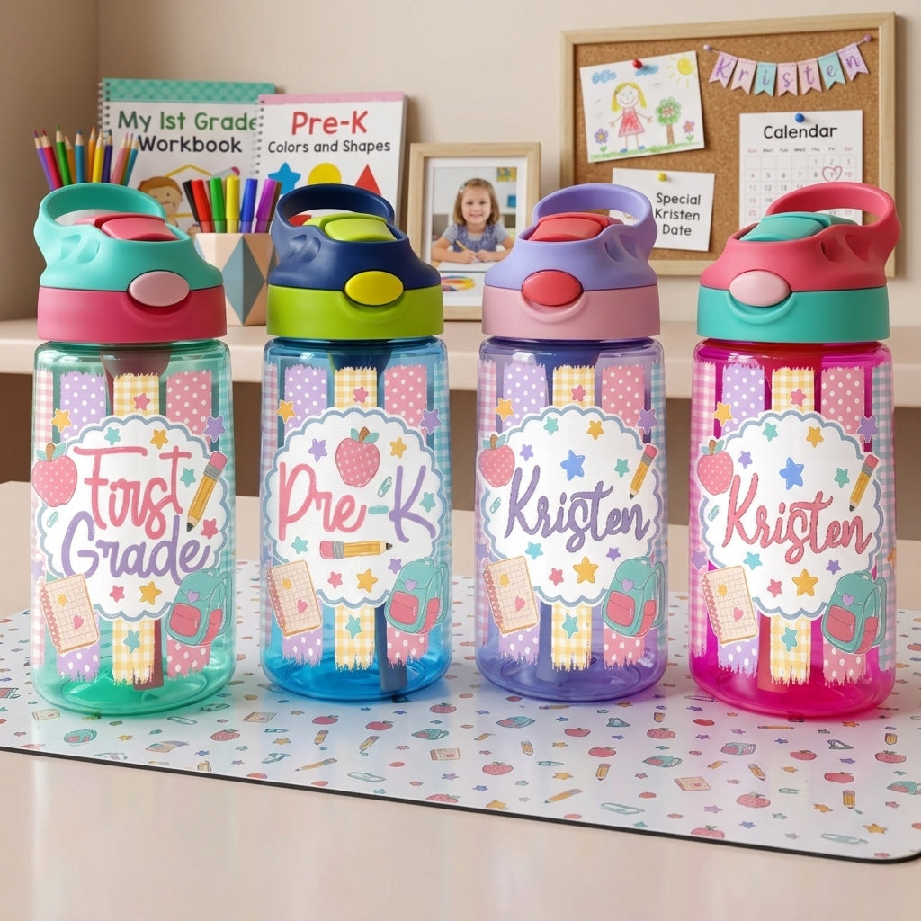 Personalized Name Grade Water Bottle For Kids Back To School Gift