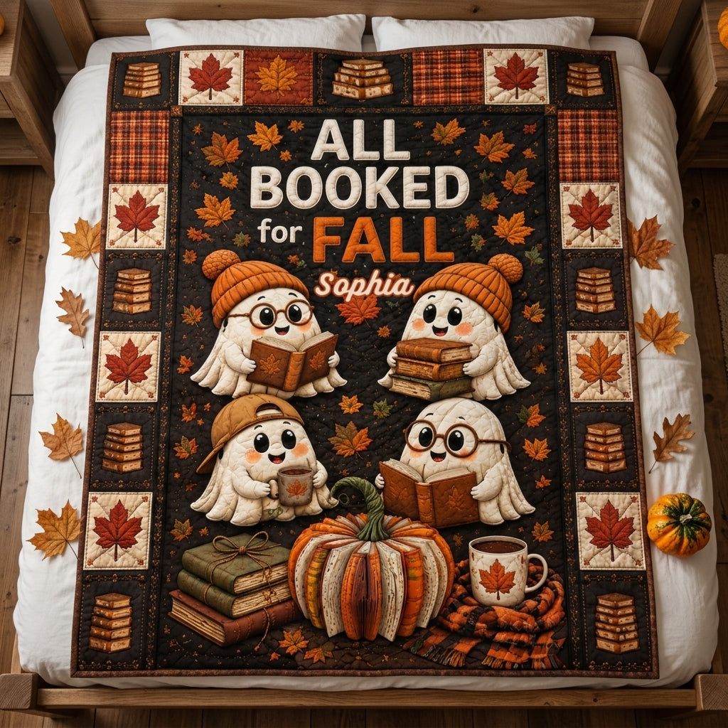 Personalized Name Book Pumpkin Throw Blanket With Cute Reading Ghost For Cozy Fall & Halloween