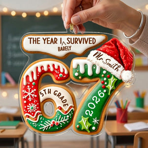 Personalized Grade & Name 67 Slang Ornament With "The Year I Survived" Cookie For Christmas