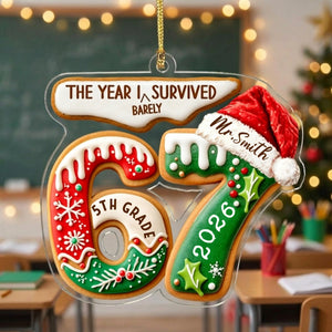 Personalized Grade & Name 67 Slang Ornament With "The Year I Survived" Cookie For Christmas