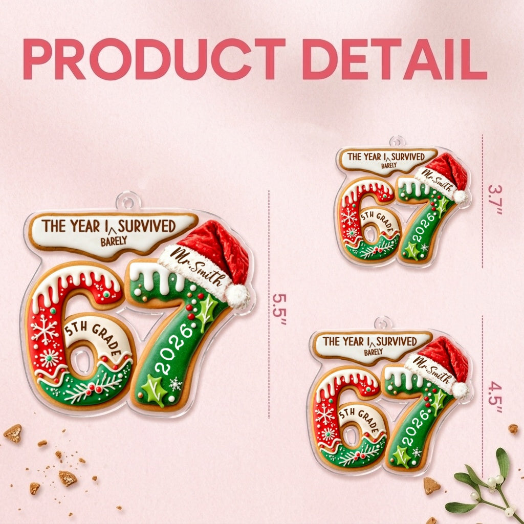 Personalized Grade & Name 67 Slang Ornament With "The Year I Survived" Cookie For Christmas