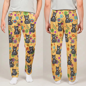 Personalized Name Lounge Pants With Floral Pet Sugar Skull - Dia De Los Muertos Gift
