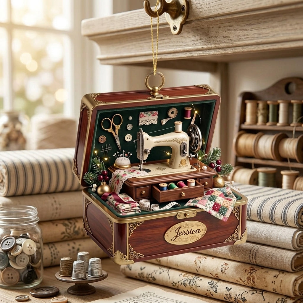Personalized Name Acrylic Sewing Machine Box Christmas Ornament - Gift For Quilters