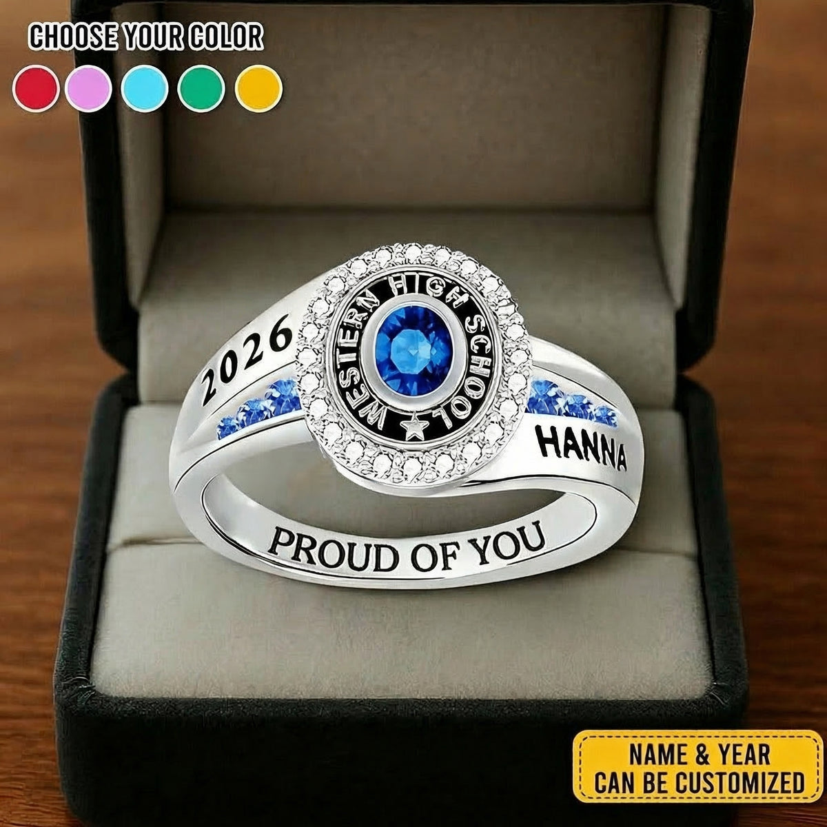 Strength, Growth, And Success - Family Personalized Custom Graduation Ring With Birthstone
