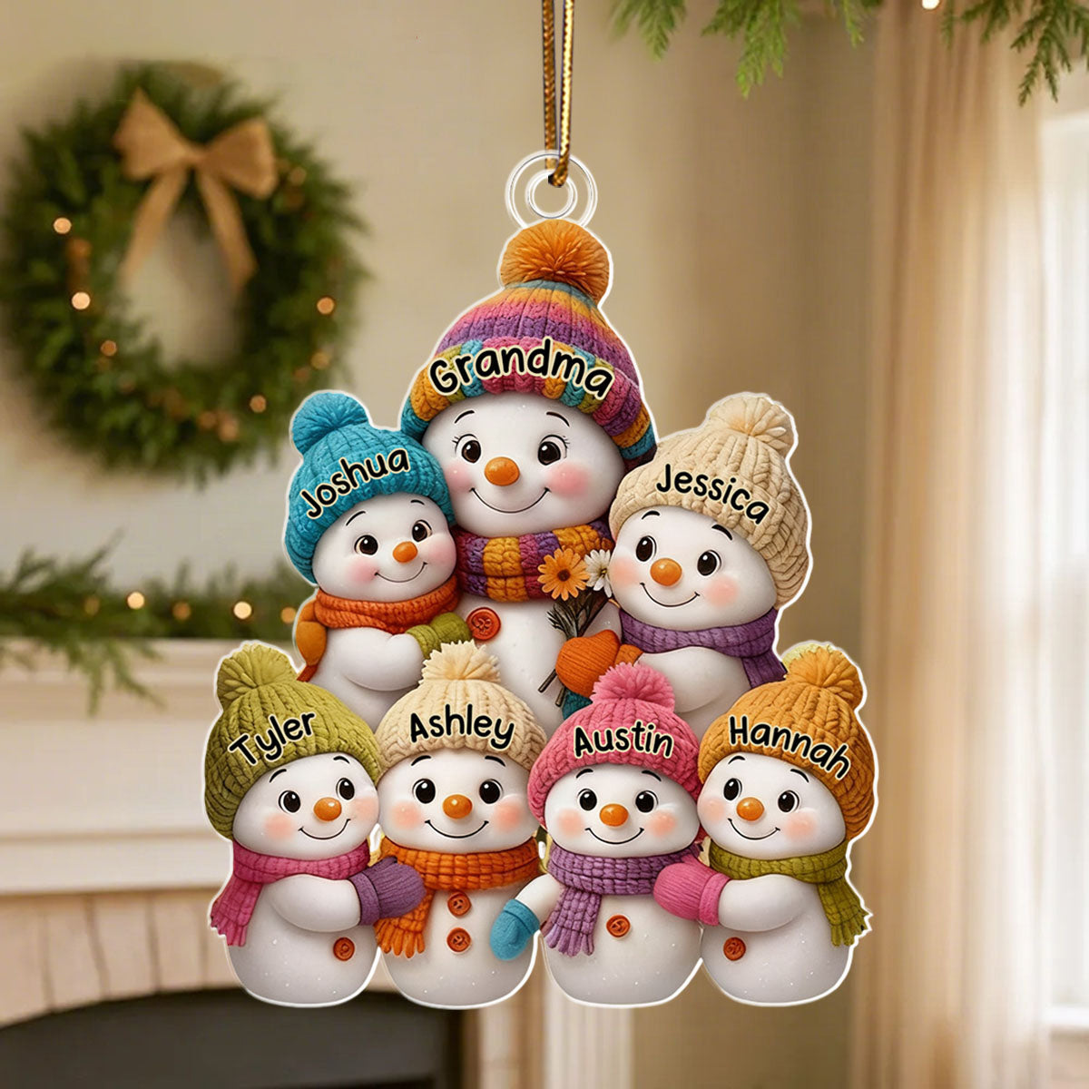 Personalized Snowman Family Christmas Ornament With 1-10 Names Reunion Gift For Grandma and Kids