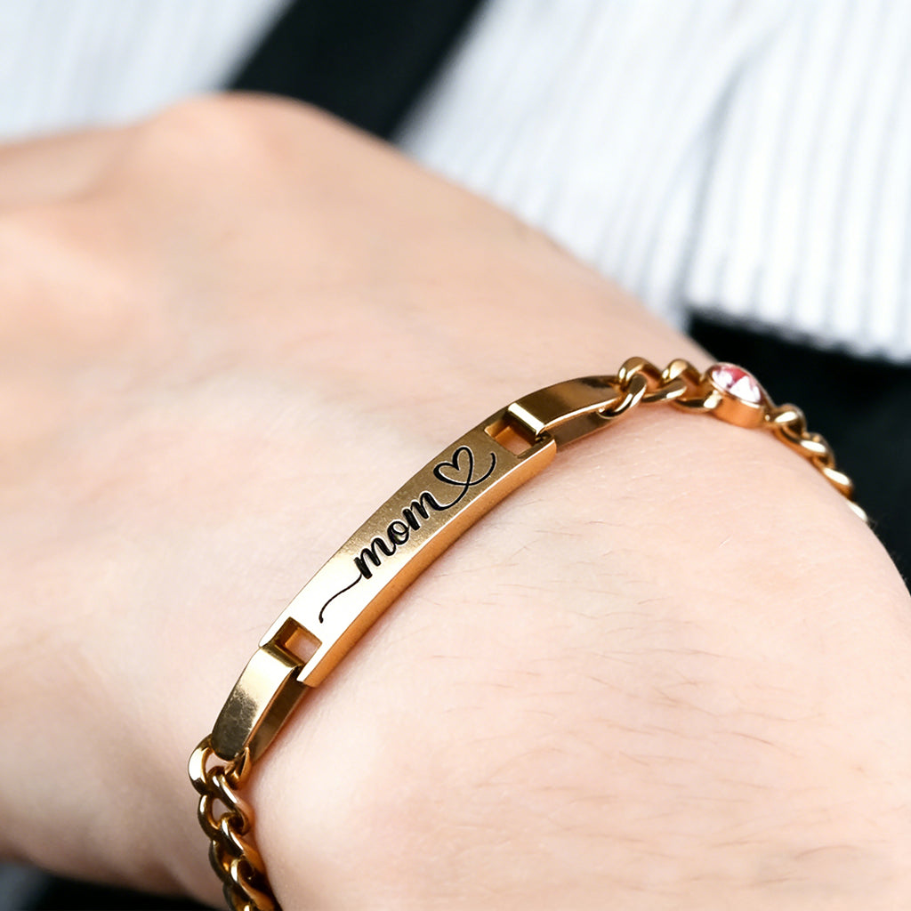 Personalized Sparkling Birthstone Bracelet With Engraved Mom / Auntie / Grandma - Mother's Day Gift For Her