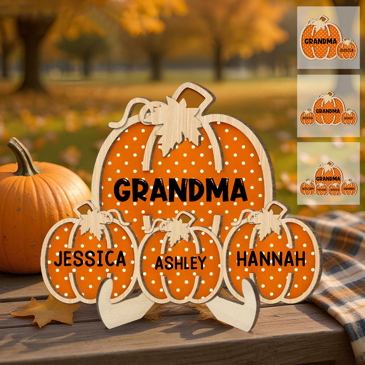 Personalized "Grandma's Little Pumpkins" Wooden Plaque With Kids Names – Polka Dot Design Carving Love and Family Together