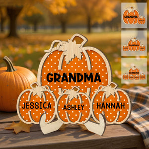 Personalized "Grandma's Little Pumpkins" Wooden Plaque With Kids' Names – Polka Dot Design,Carving Love and Family Together