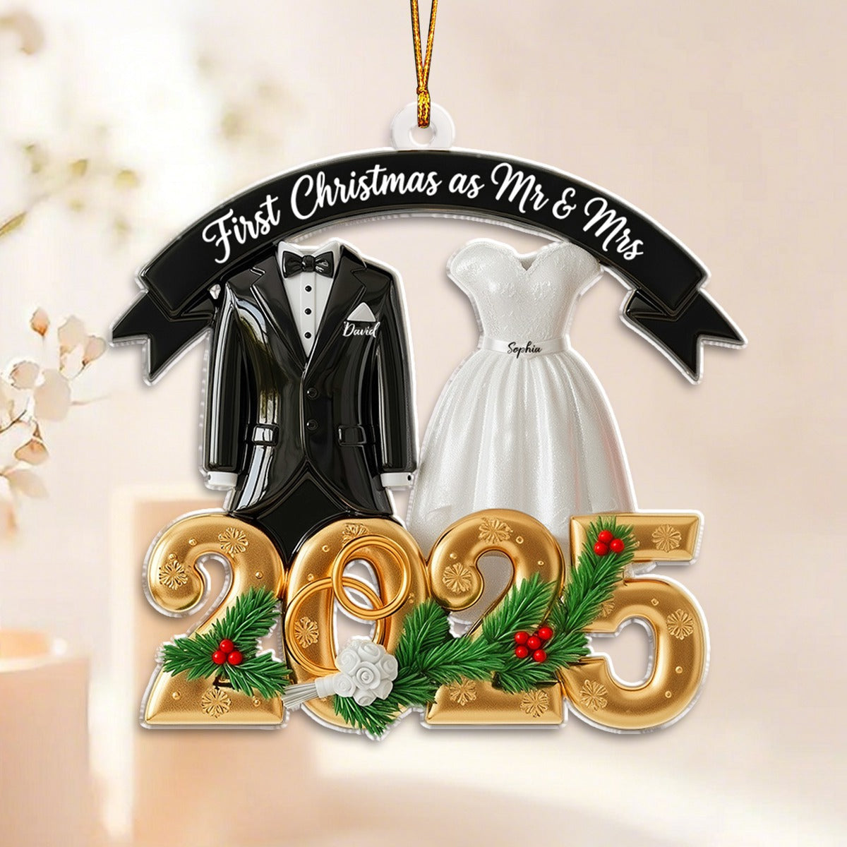 Personalized "First Christmas as Mr & Mrs" Ornament With Names,Cozy & Memorable Christmas Gift For Newlyweds And Couple