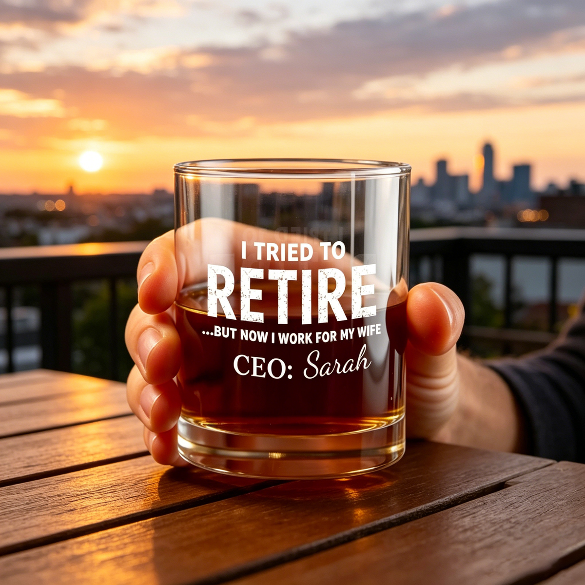 "I Tried To Retire" Funny Whiskey Glass With Name - Personalized Father's Day Gift For Retired Dad
