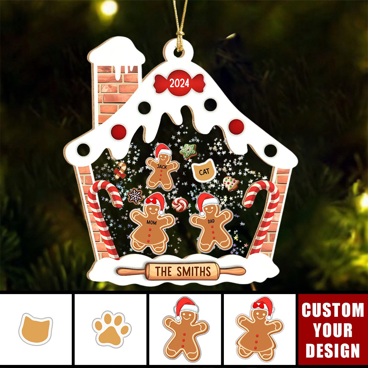 Personalized Gingerbread House Family Shaker Ornament With 2-6 Names & Design Unique Holiday Decoration To Bring Joy To Your Home